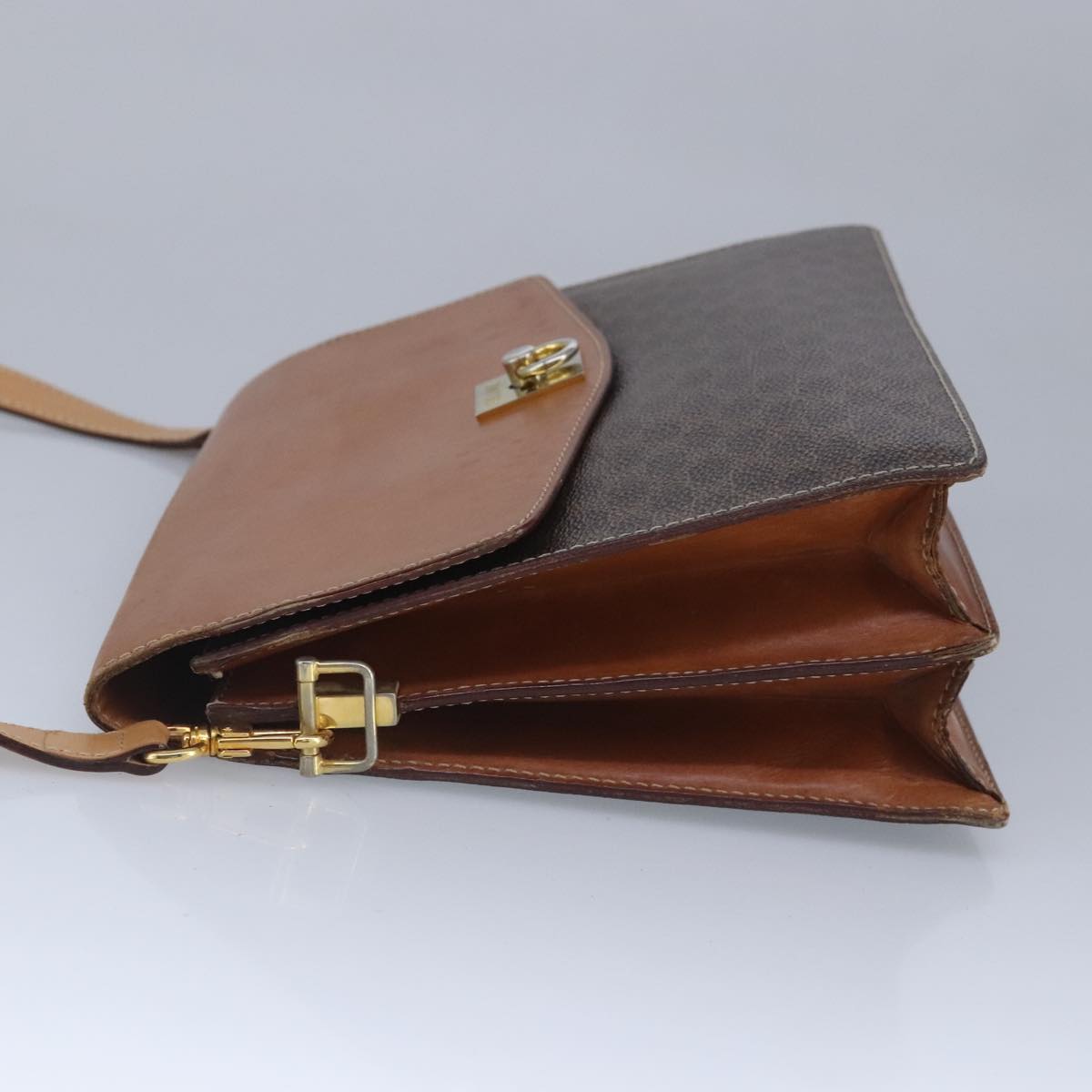 CELINE Macadam Canvas Shoulder Bag PVC Leather Brown Auth 99467