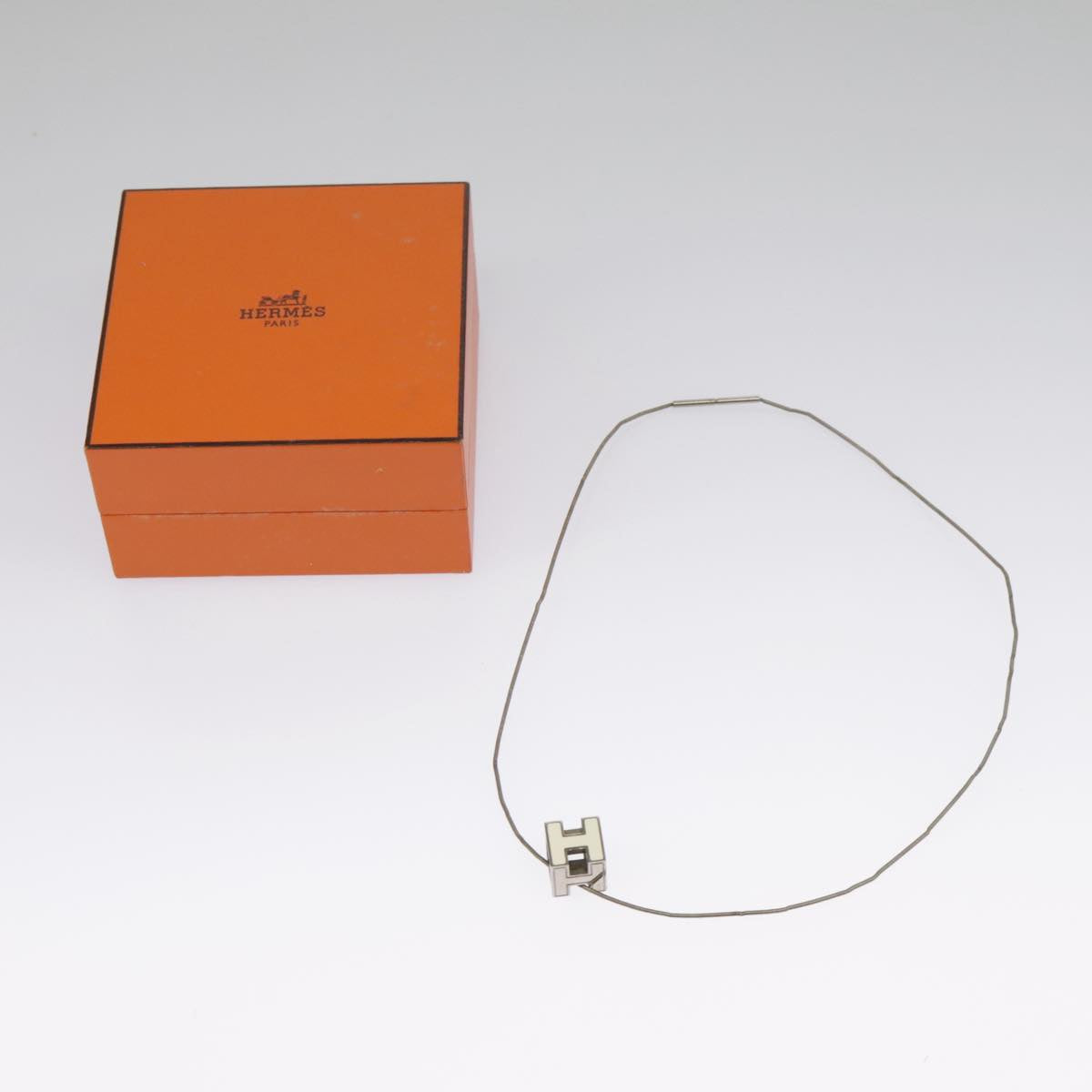 HERMES Necklace metal White Silver tone Auth 99474