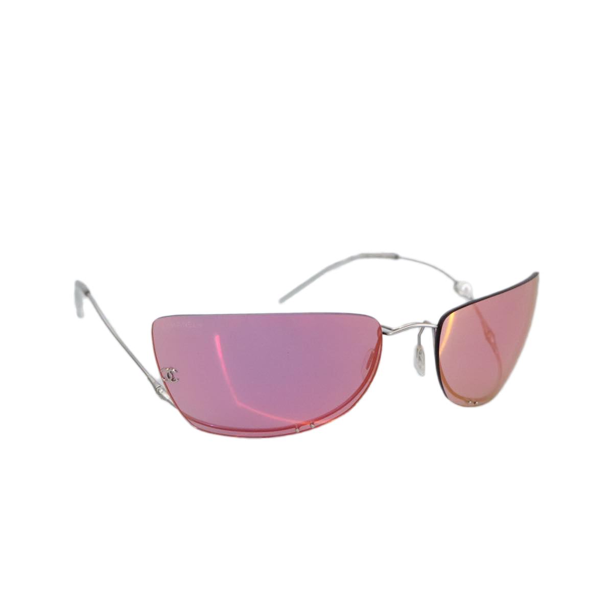 CHANEL Sunglasses metal Pink CC Auth 99475