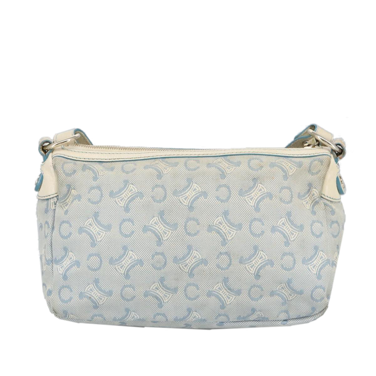 CELINE C Macadam Canvas Shoulder Bag Light Blue Silver Auth 99486 - 0