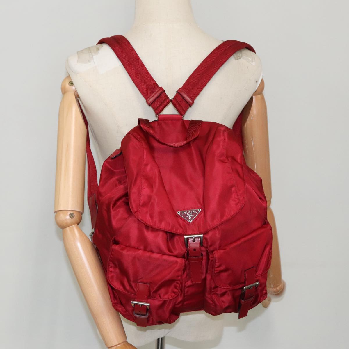 PRADA Backpack Nylon Red Auth 99487