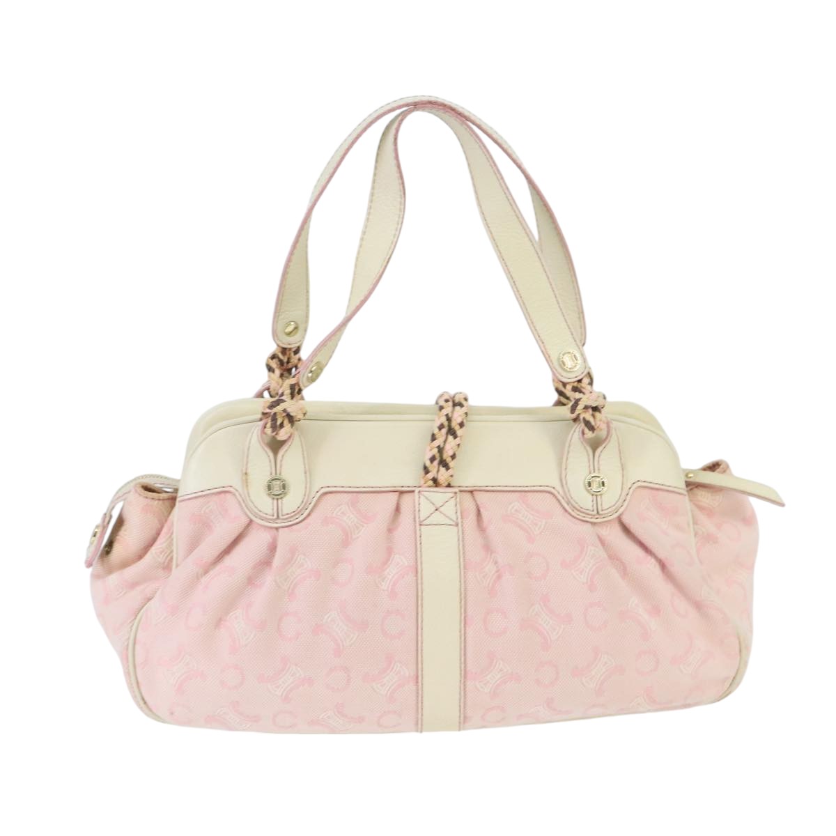 CELINE C Macadam Canvas Shoulder Bag Gold Pink Auth 99491 - 0