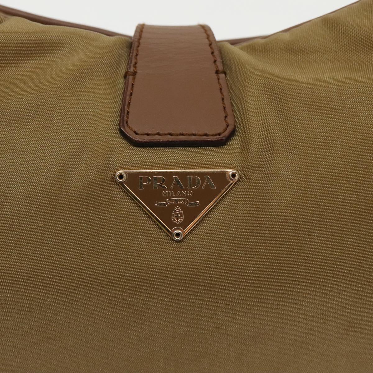 PRADA Accessory Pouch Nylon Khaki Gold Auth 99492