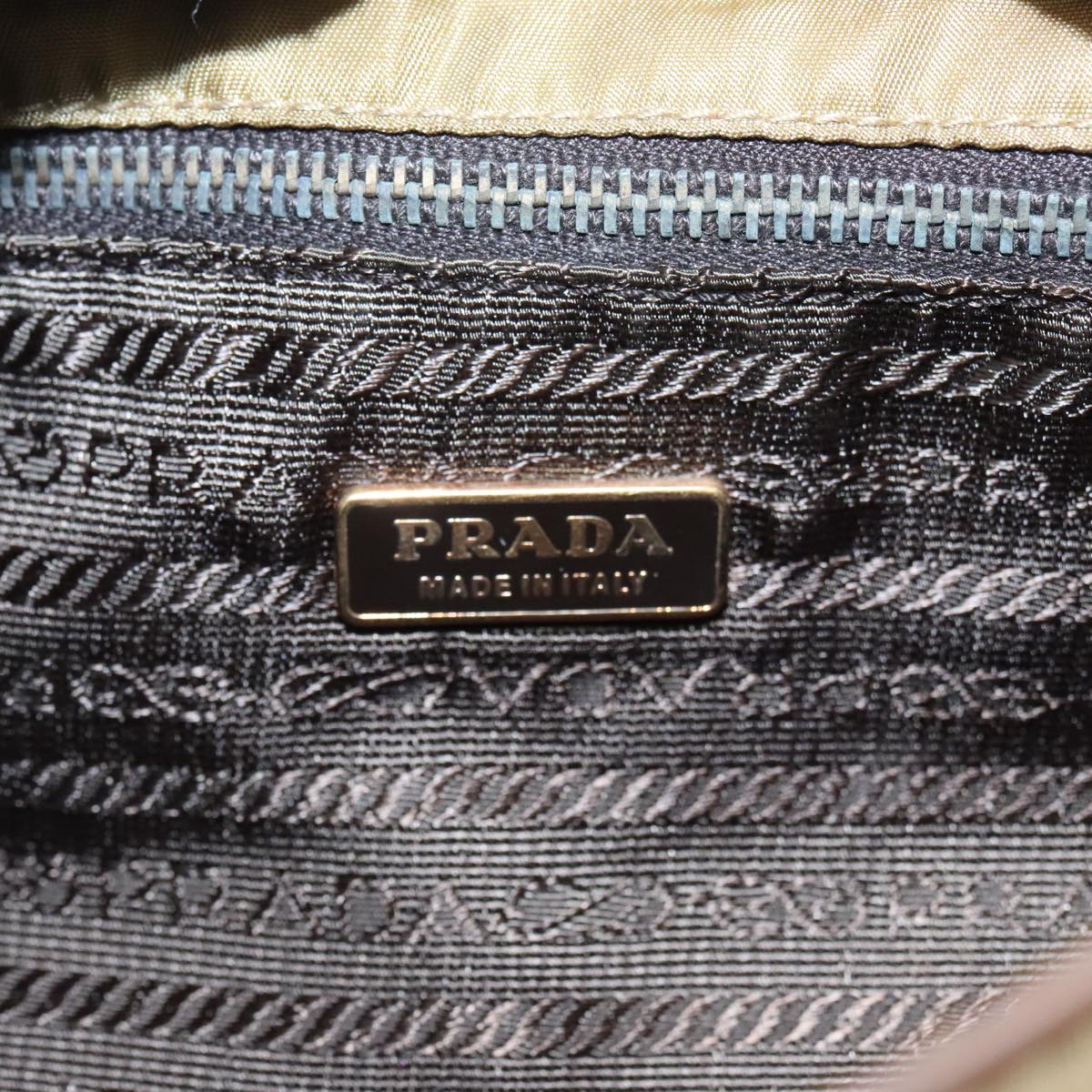 PRADA Accessory Pouch Nylon Khaki Gold Auth 99492