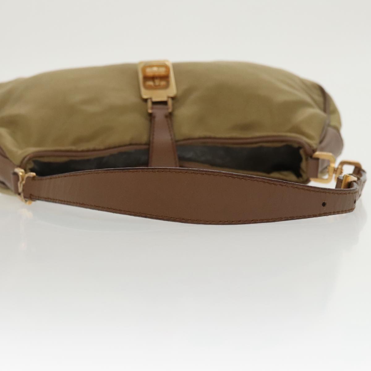 PRADA Accessory Pouch Nylon Khaki Gold Auth 99492