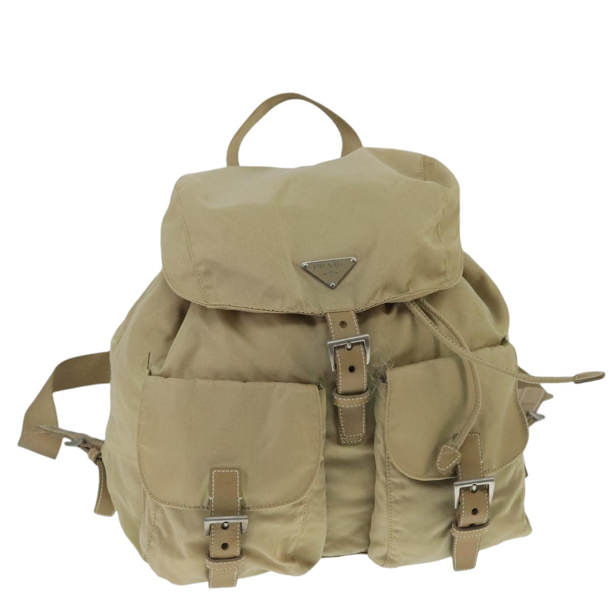 PRADA Backpack Nylon Khaki Silver Auth 99493