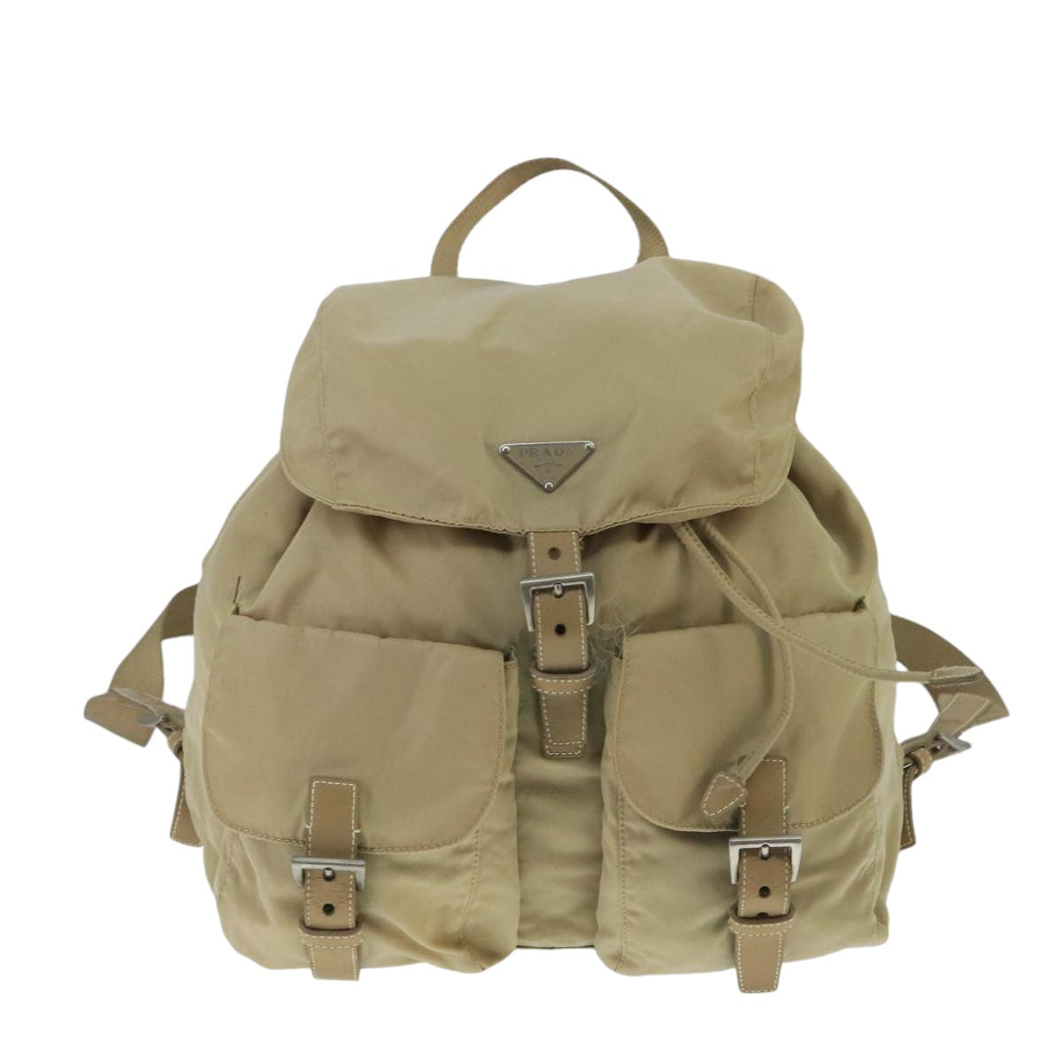 PRADA Backpack Nylon Khaki Silver Auth 99493