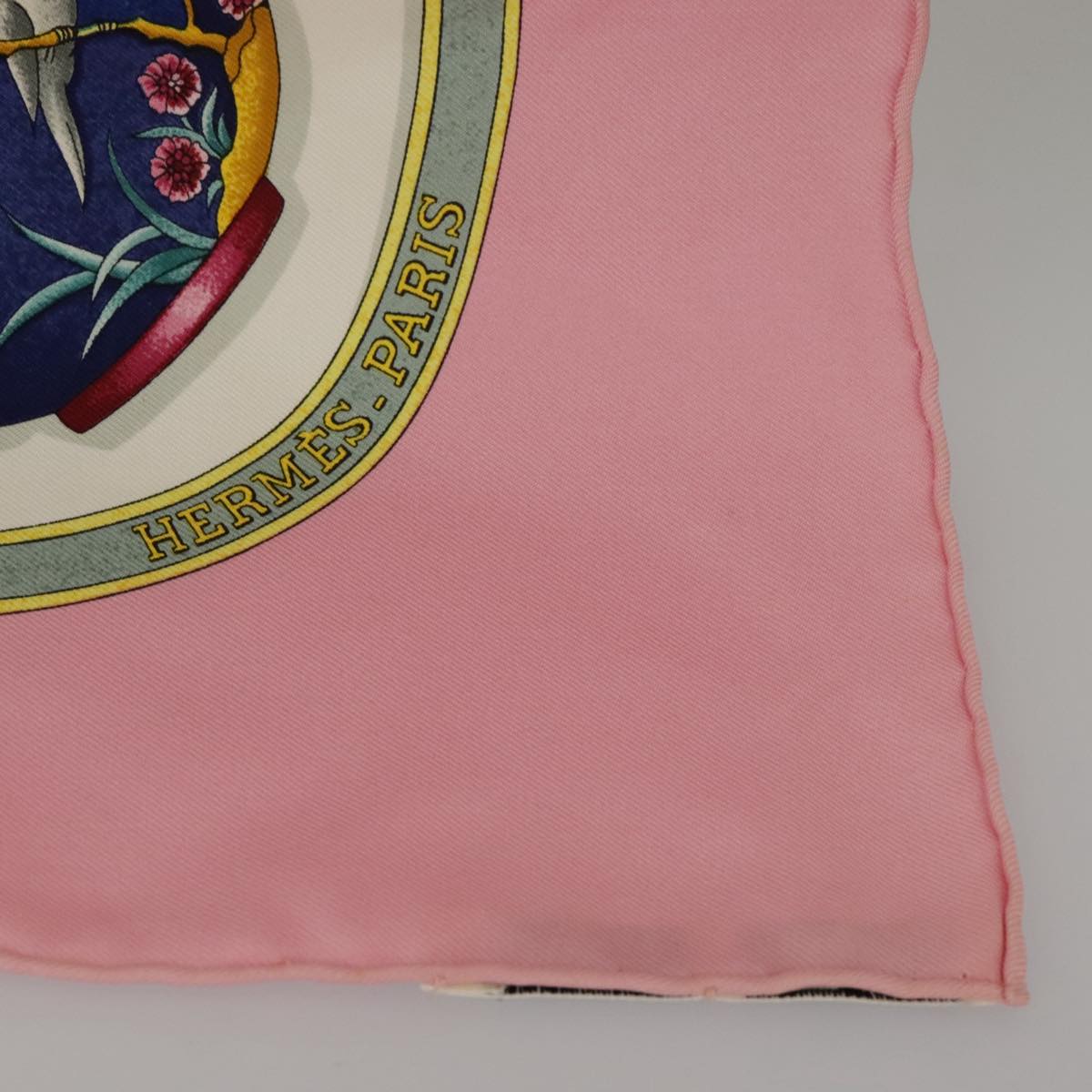 HERMES Carre 90 Scarf ""Pourvu qu'on ait l'ivresse..."" Silk Pink Auth 99503