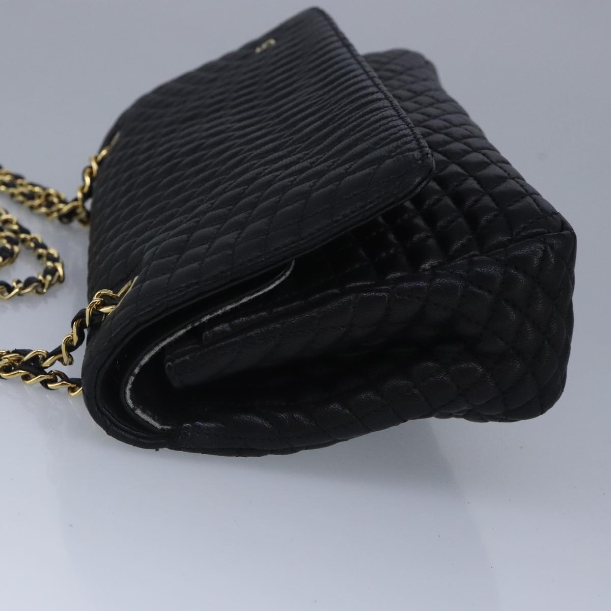 BALLY Chain Shoulder Bag Leather Black Auth 99505