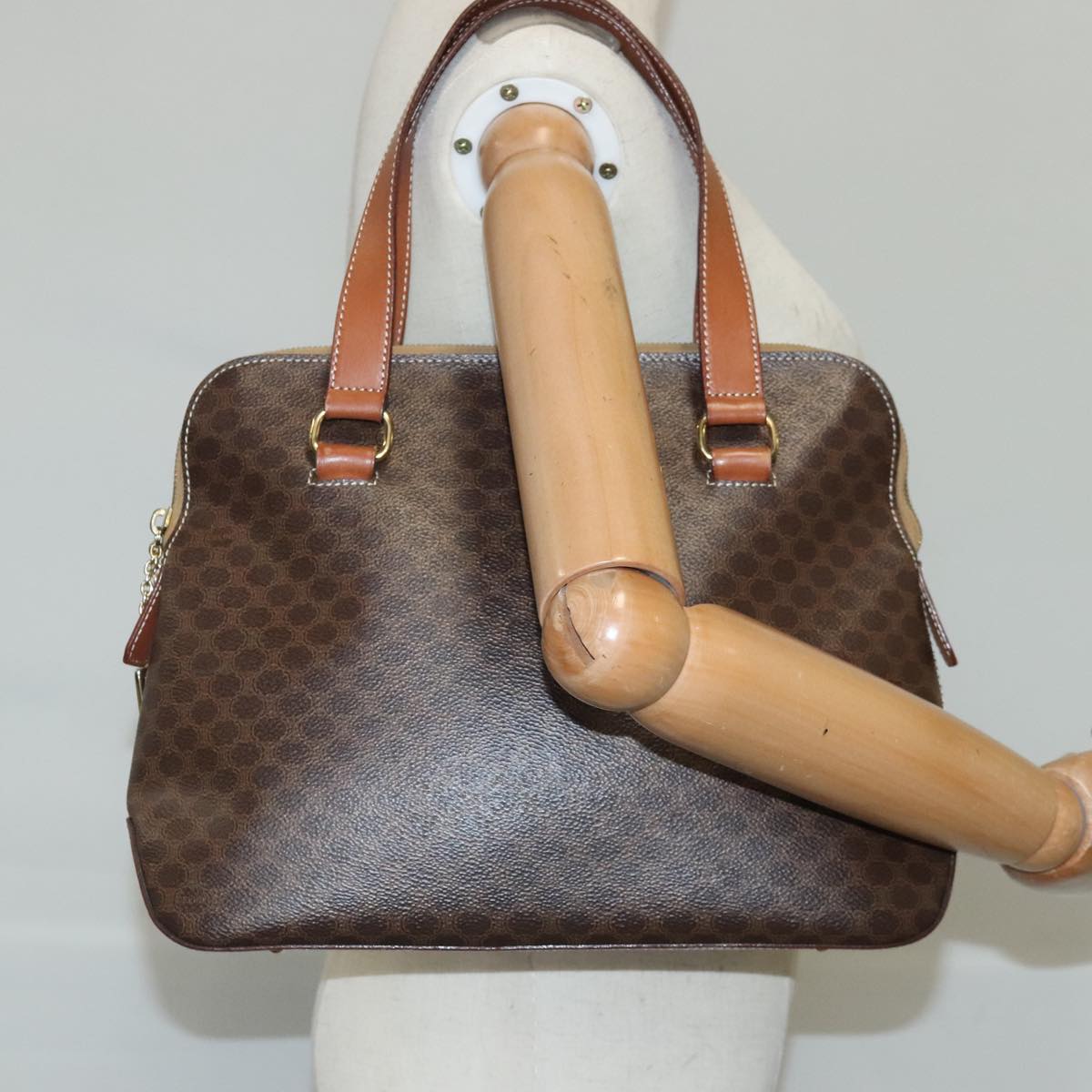 CELINE Macadam Canvas Hand Bag PVC Leather Brown Auth 99508