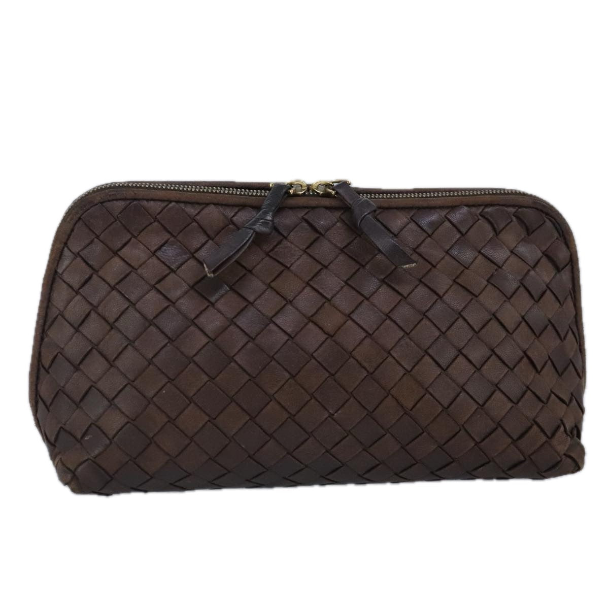 BOTTEGA VENETA INTRECCIATO Pouch Leather Brown Auth 99509