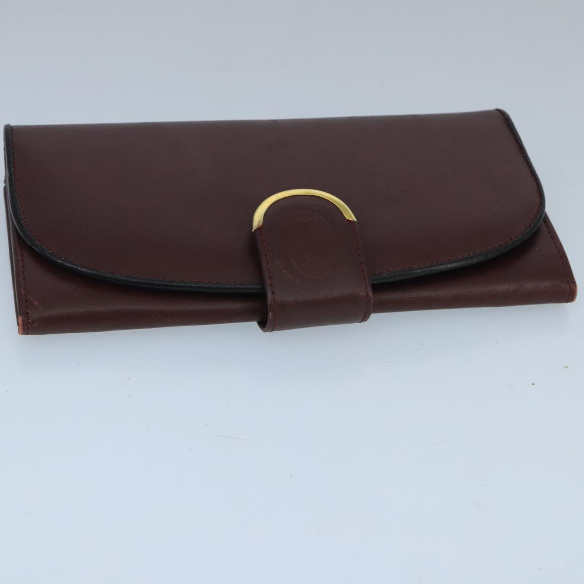 CARTIER Long Wallet Leather Wine Red Auth 99516