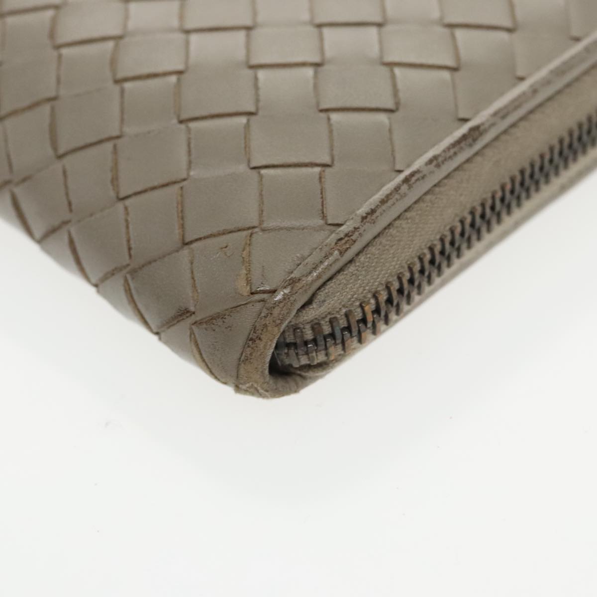 BOTTEGA VENETA INTRECCIATO Long Wallet Leather Gray Auth 99517