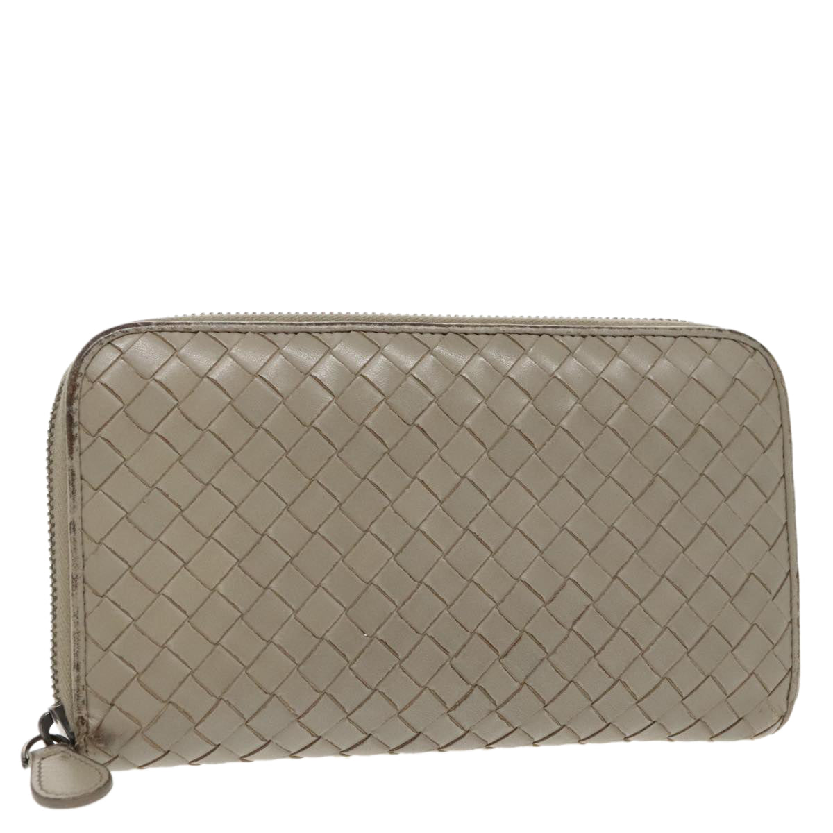 BOTTEGA VENETA INTRECCIATO Long Wallet Leather Gray Auth 99517