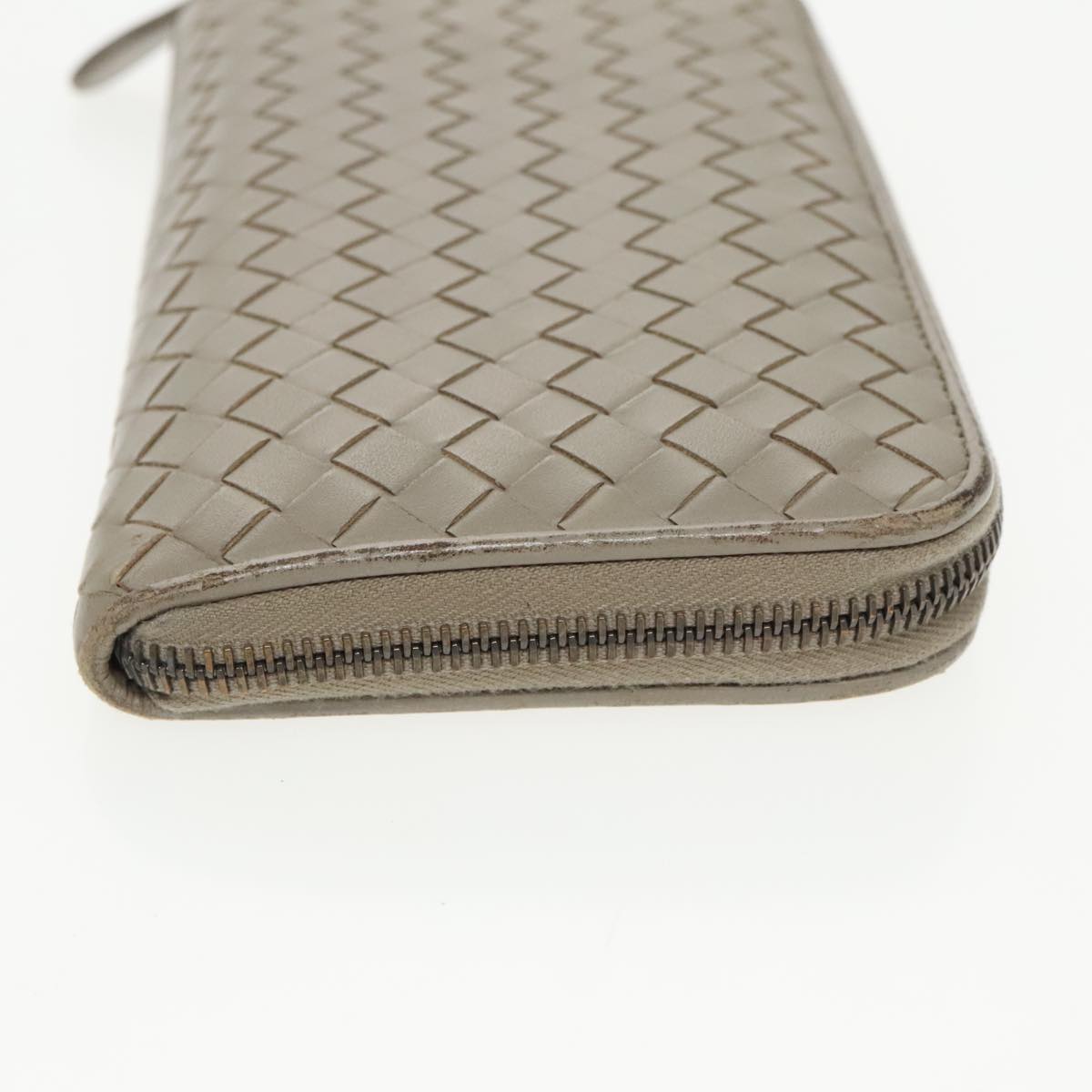 BOTTEGA VENETA INTRECCIATO Long Wallet Leather Gray Auth 99517