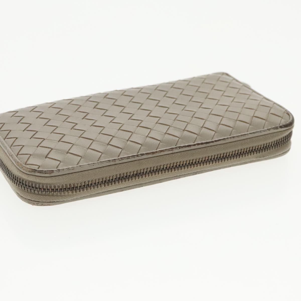 BOTTEGA VENETA INTRECCIATO Long Wallet Leather Gray Auth 99517