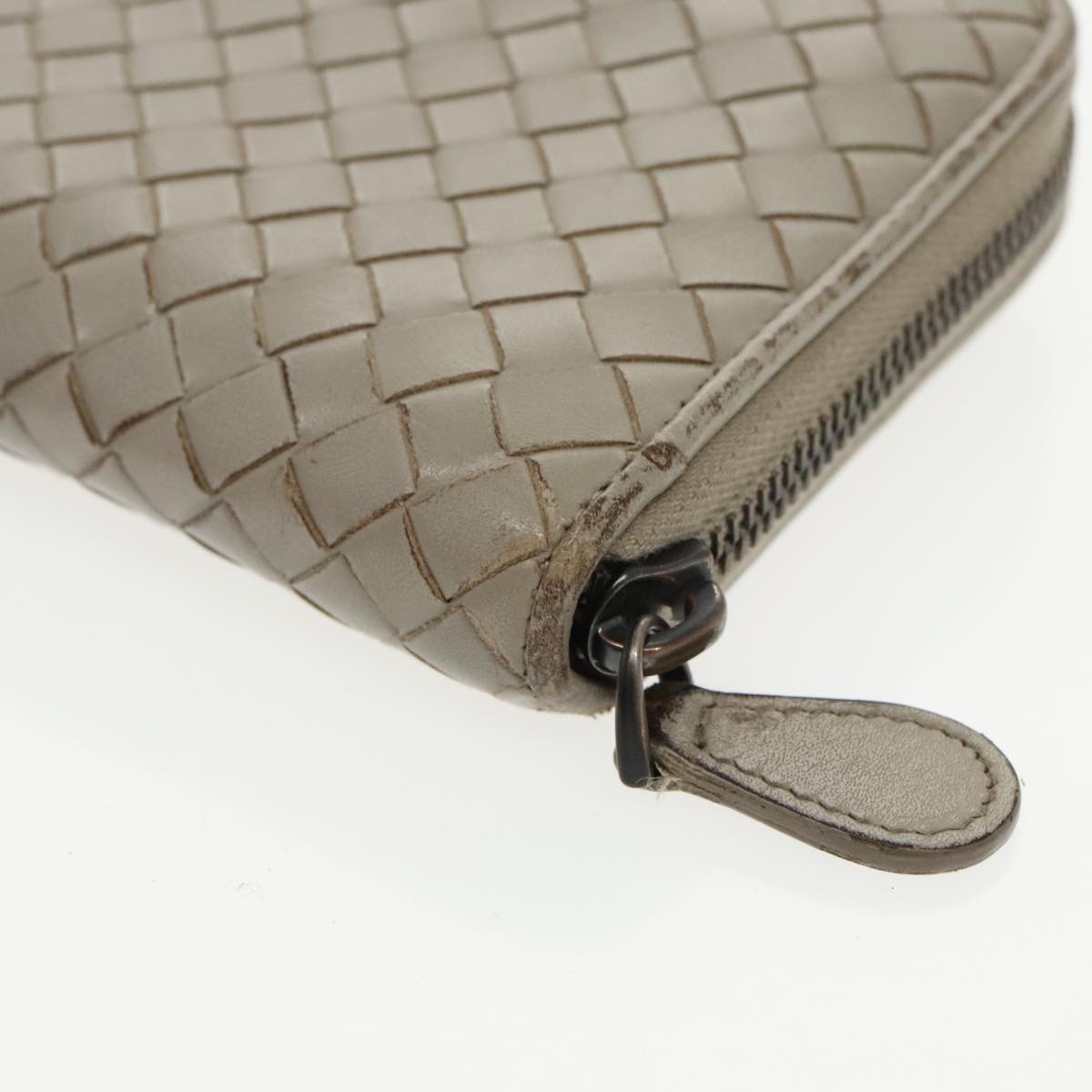 BOTTEGA VENETA INTRECCIATO Long Wallet Leather Gray Auth 99517