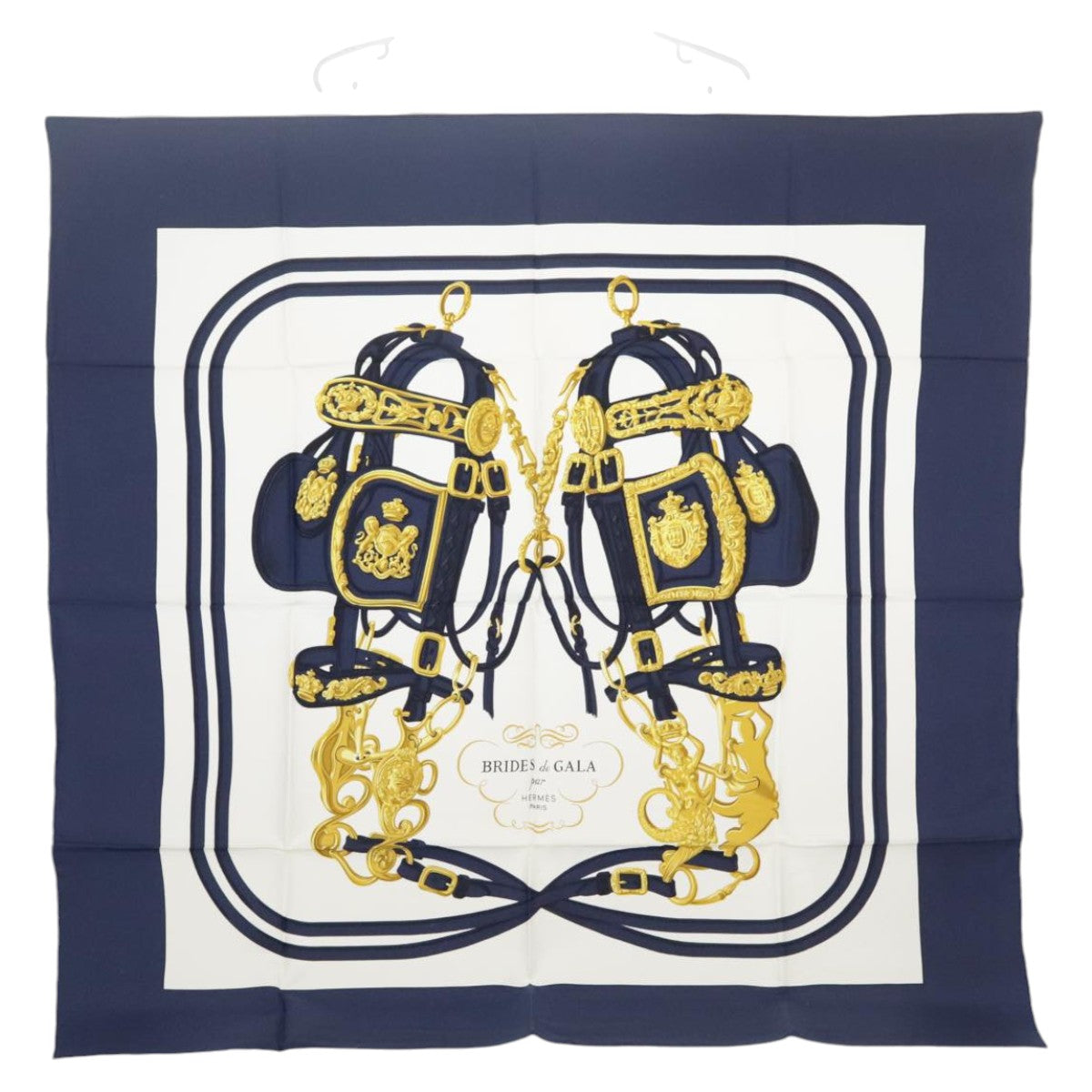 HERMES Carre 90 Scarf ""BRIDES De GALA par"" Silk Blue Auth 99529