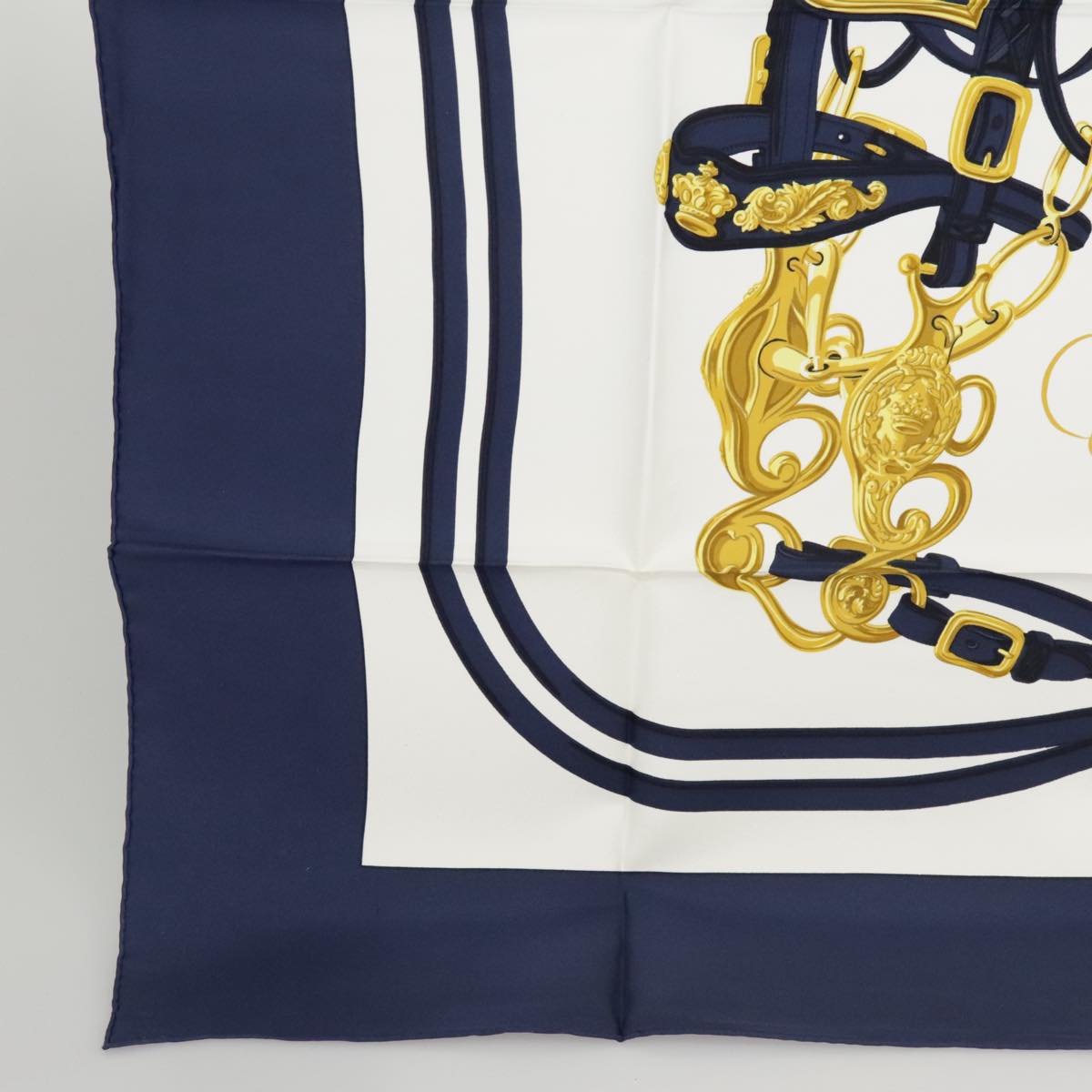 HERMES Carre 90 Scarf ""BRIDES De GALA par"" Silk Blue Auth 99529