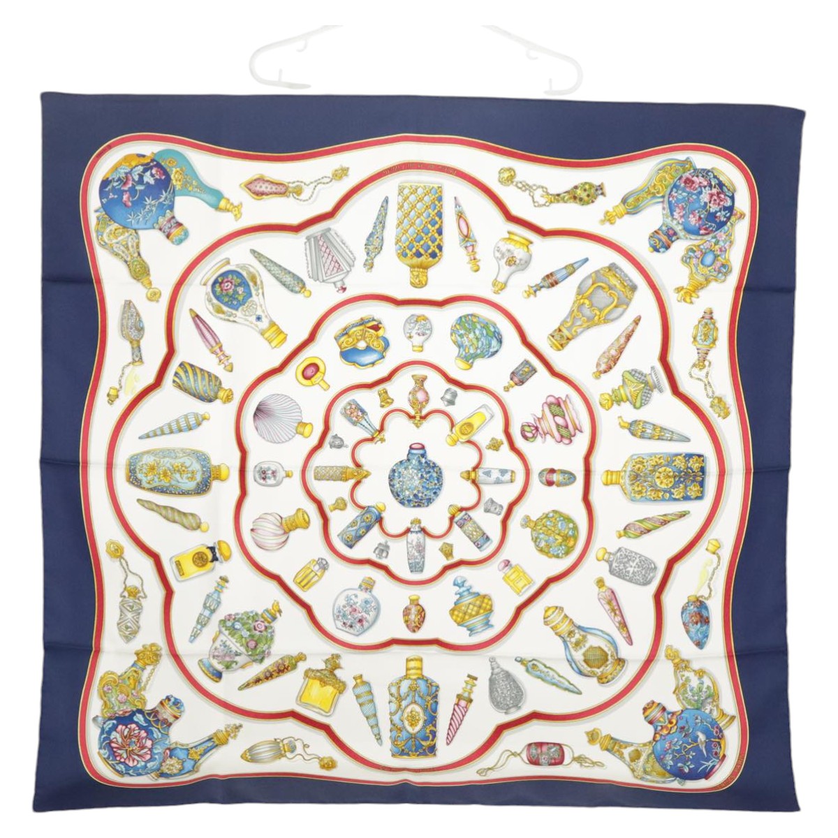 HERMES Carre 90 Scarf ""Pourvu qu'on ait l'ivresse"" Silk Blue White Auth 99530