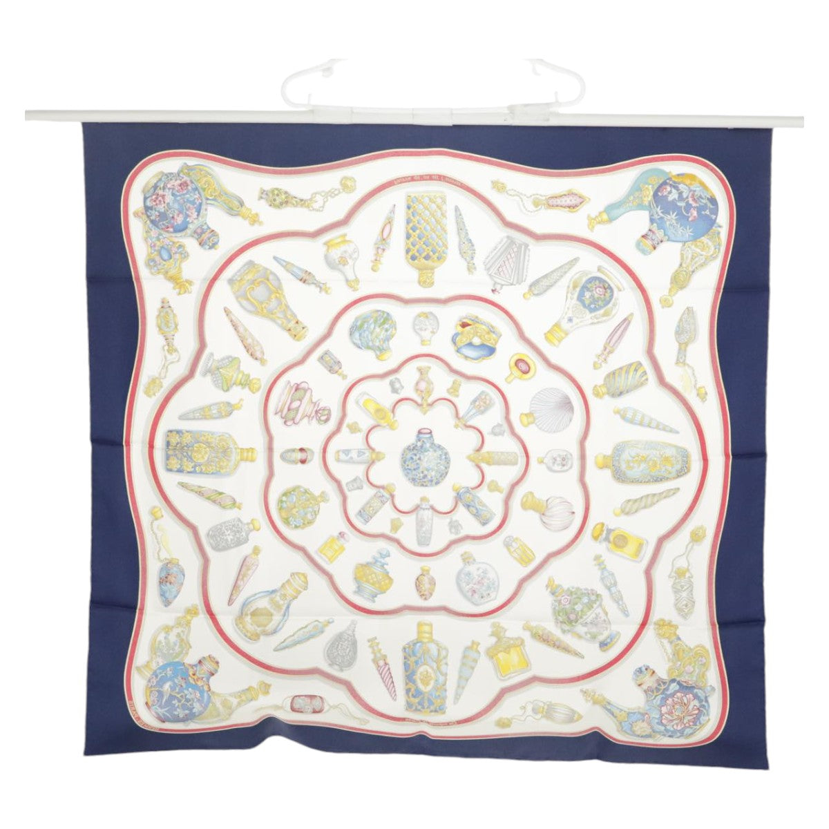 HERMES Carre 90 Scarf ""Pourvu qu'on ait l'ivresse"" Silk Blue White Auth 99530 - 0