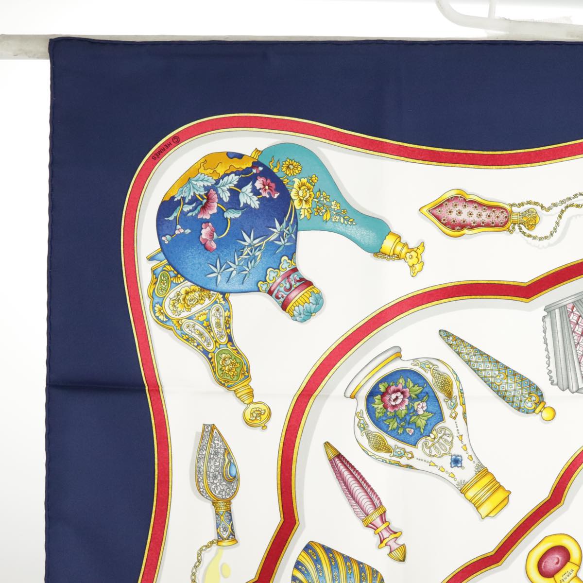 HERMES Carre 90 Scarf ""Pourvu qu'on ait l'ivresse"" Silk Blue White Auth 99530