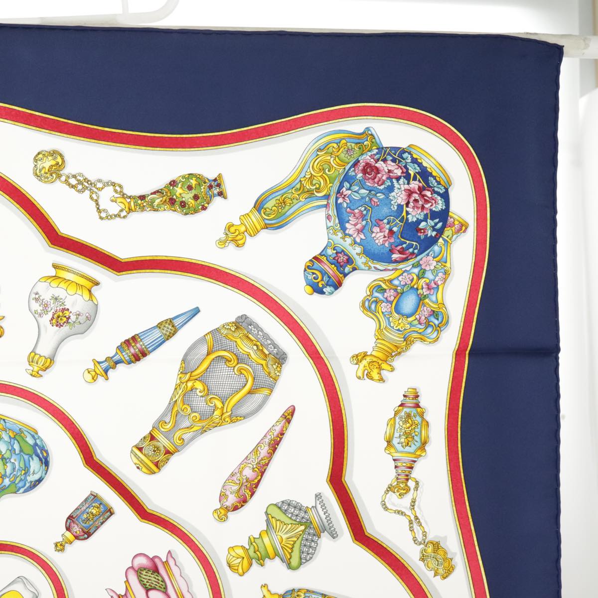 HERMES Carre 90 Scarf ""Pourvu qu'on ait l'ivresse"" Silk Blue White Auth 99530