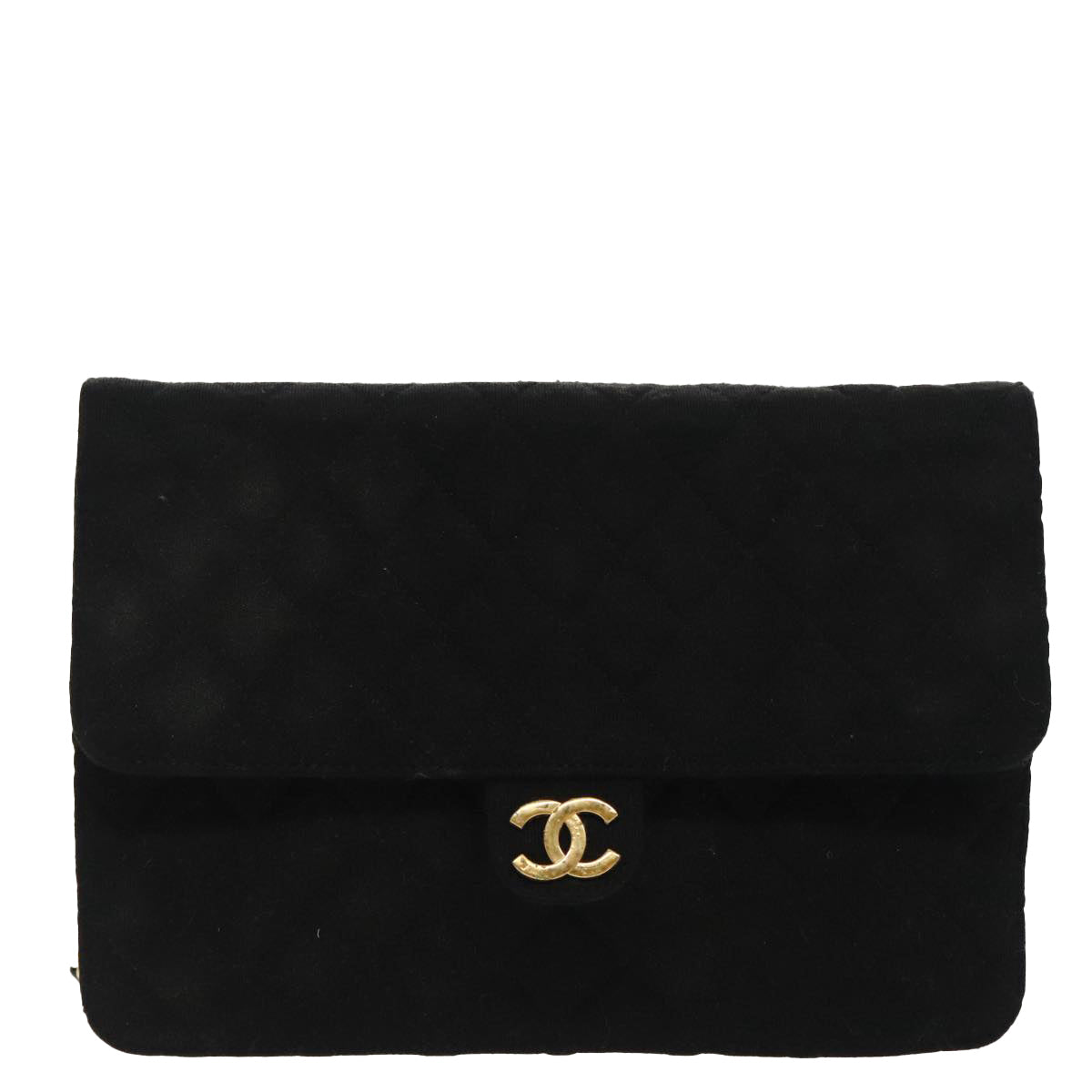 CHANEL Matelasse Chain Shoulder Bag Cotton Black Gold CC Auth 99531