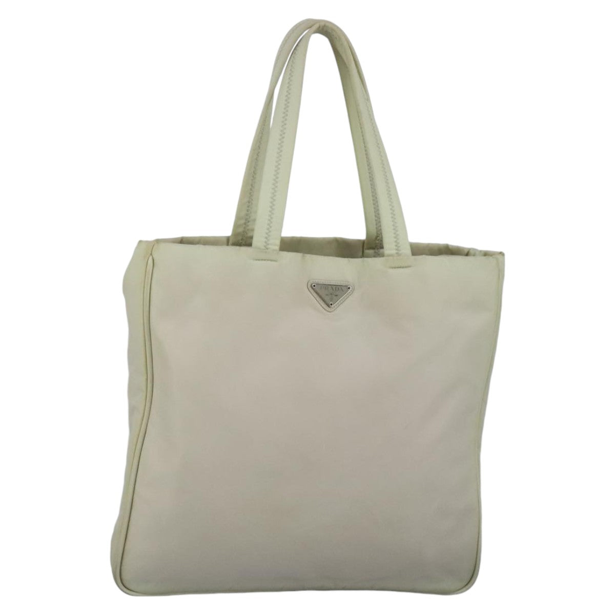 PRADA Tote Bag Nylon White Silver Auth 99539