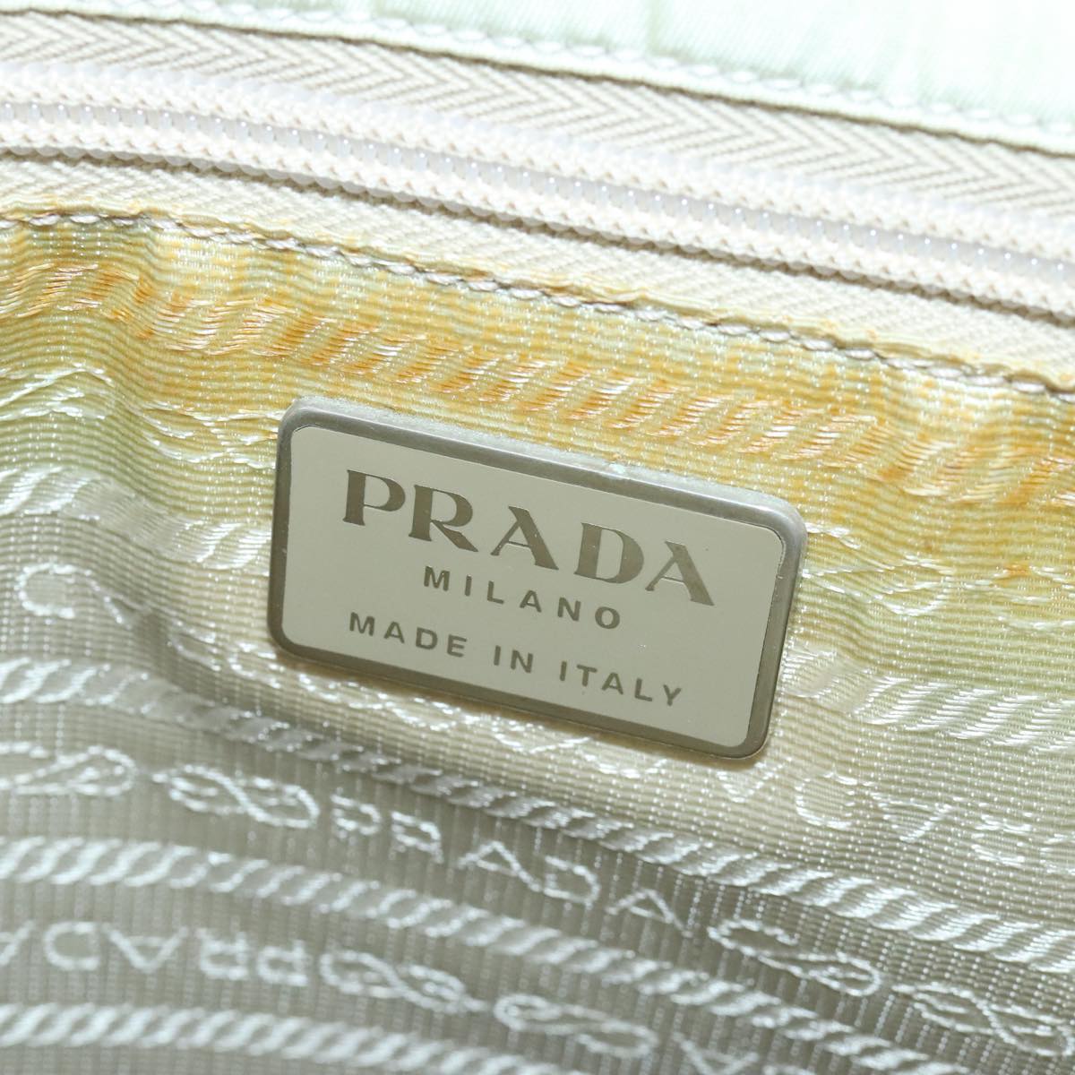 PRADA Tote Bag Nylon White Silver Auth 99539