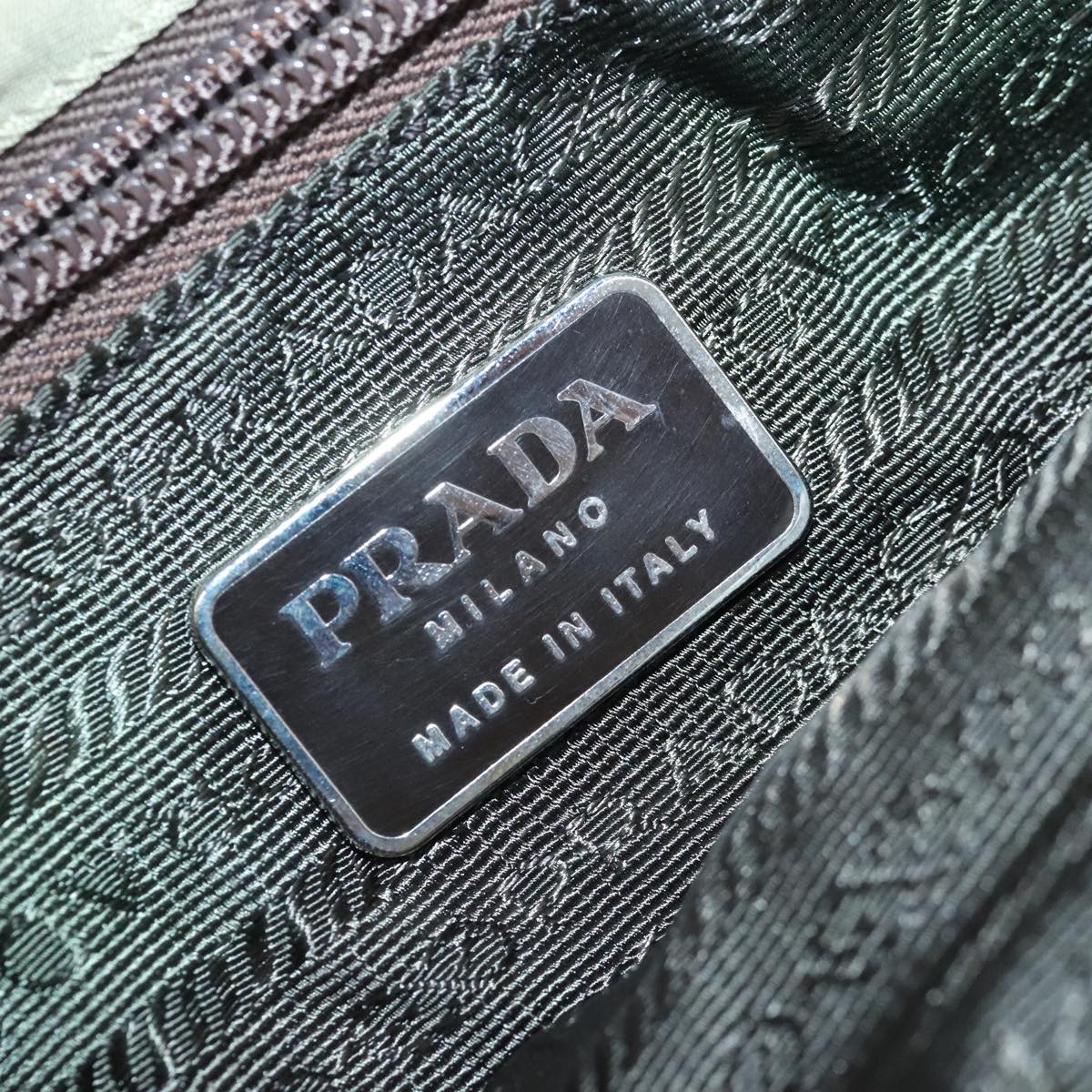 PRADA Tote Bag Nylon Plastic Beige Silver Auth 99542