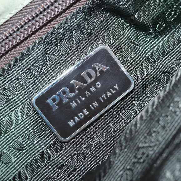 PRADA Tote Bag Nylon Plastic Beige Silver Auth 99542