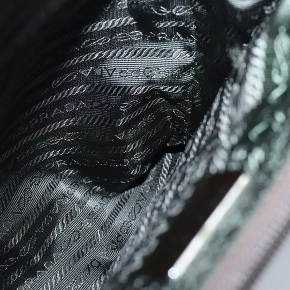 PRADA Tote Bag Nylon Plastic Beige Silver Auth 99542