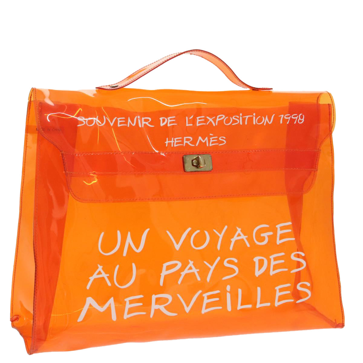 HERMES Vinyl Kelly Hand Bag Vinyl Orange Auth 99561