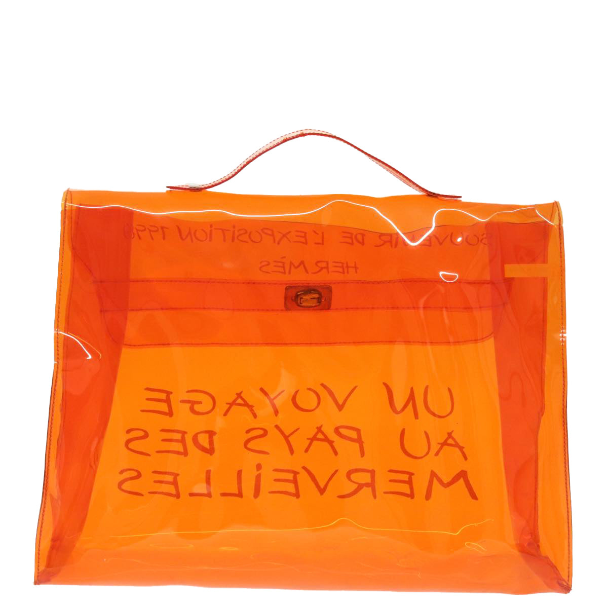 HERMES Vinyl Kelly Hand Bag Vinyl Orange Auth 99561 - 0