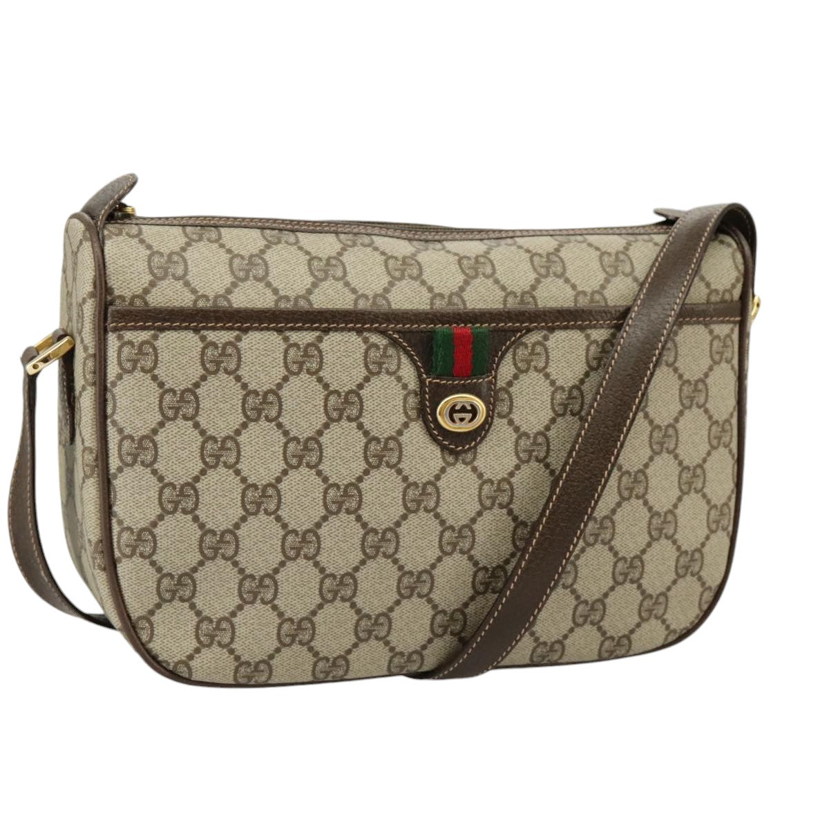 GUCCI GG Supreme Web Sherry Line Shoulder Bag PVC Beige 164 02 077 Auth 99562