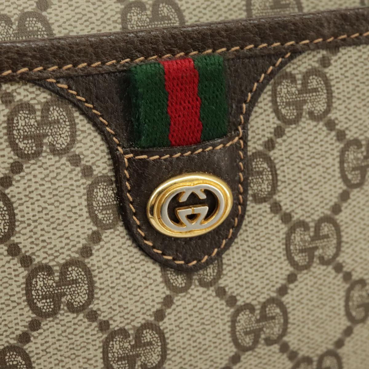 GUCCI GG Supreme Web Sherry Line Shoulder Bag PVC Beige 164 02 077 Auth 99562