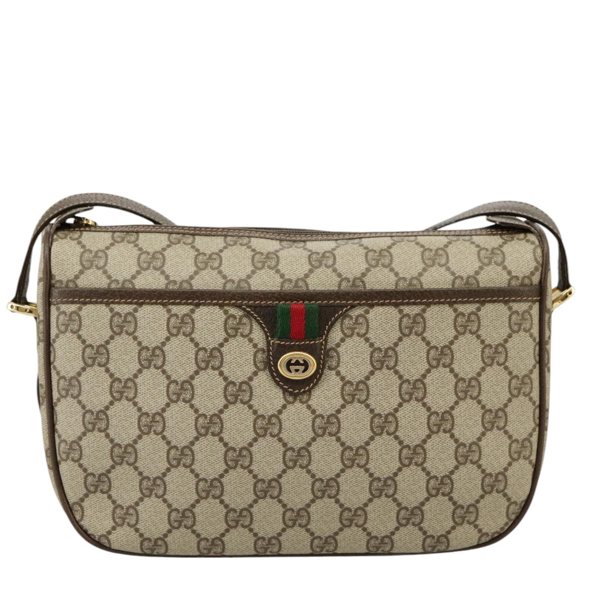 GUCCI GG Supreme Web Sherry Line Shoulder Bag PVC Beige 164 02 077 Auth 99562 - 0