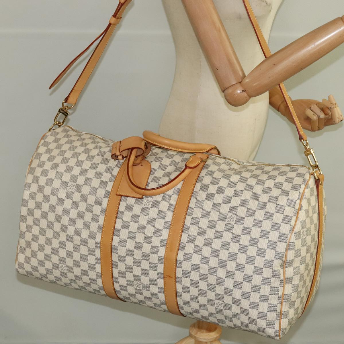 LOUIS VUITTON Damier Azur Keepall Bandouliere 55 Boston Bag N41429 Auth 99602