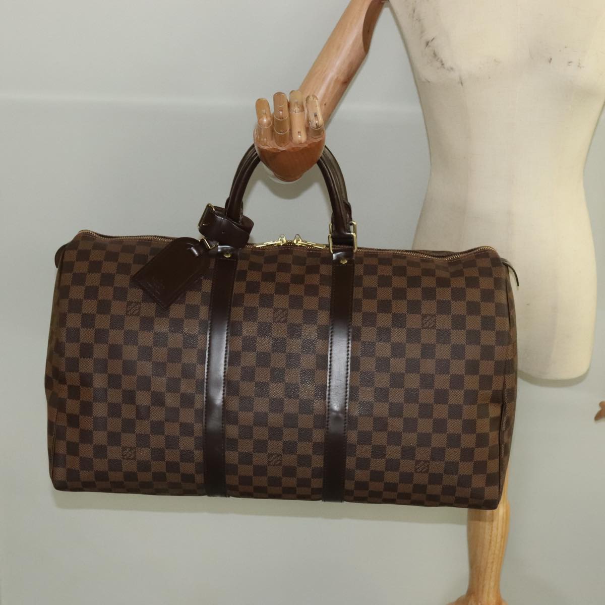 LOUIS VUITTON Damier Ebene Keepall 50 Boston Bag N41427 LV Auth 99623