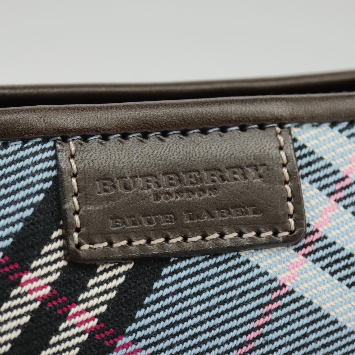 BURBERRY Nova Check Blue Label Shoulder Bag Canvas Blue Silver Auth 99652