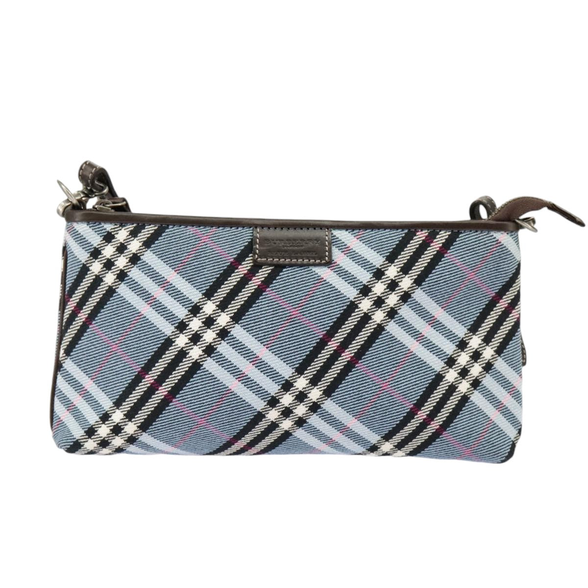 BURBERRY Nova Check Blue Label Shoulder Bag Canvas Blue Silver Auth 99652 - 0