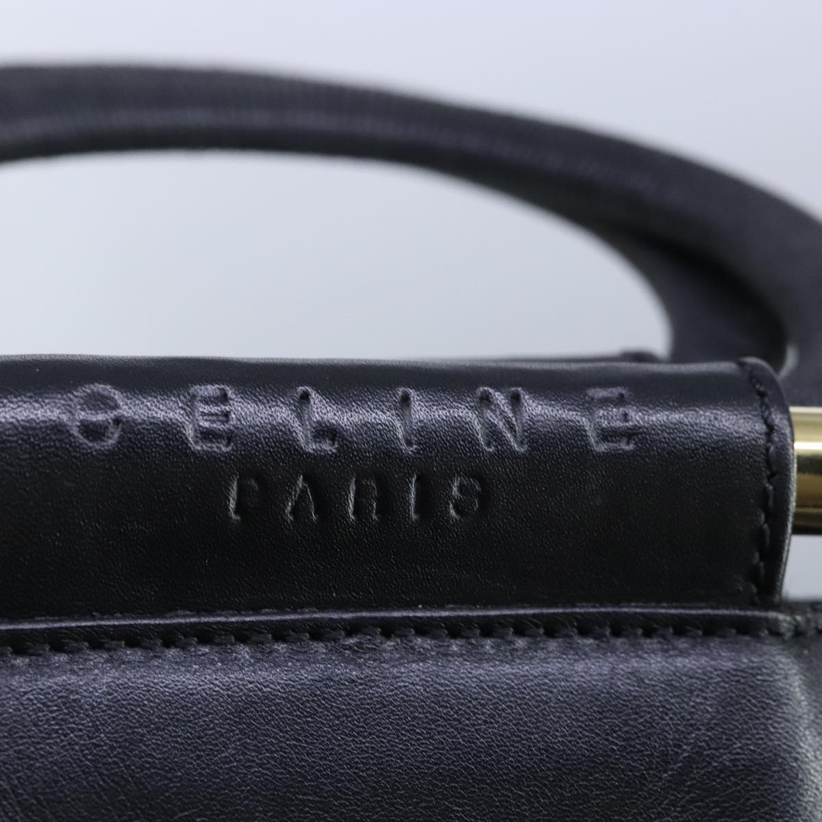 CELINE Hand Bag Leather 2way Black Gold Auth 99655