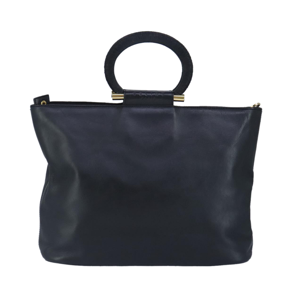 CELINE Hand Bag Leather 2way Black Gold Auth 99655 - 0