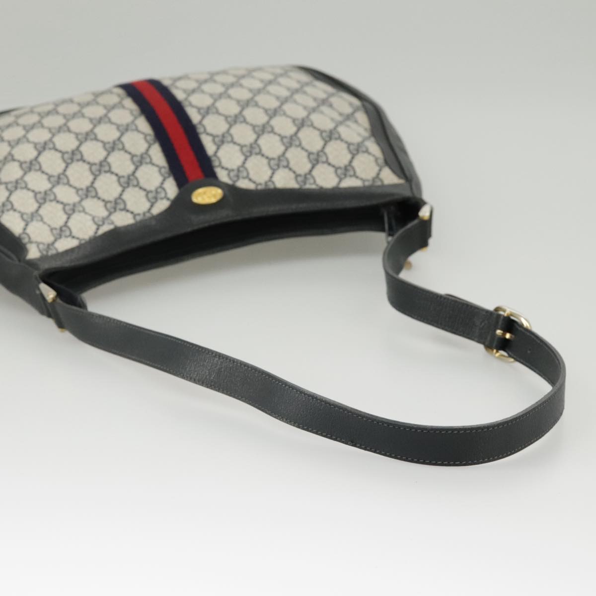 GUCCI GG Supreme Sherry Line Shoulder Bag PVC Navy Red 72 001 4467 Auth 99663