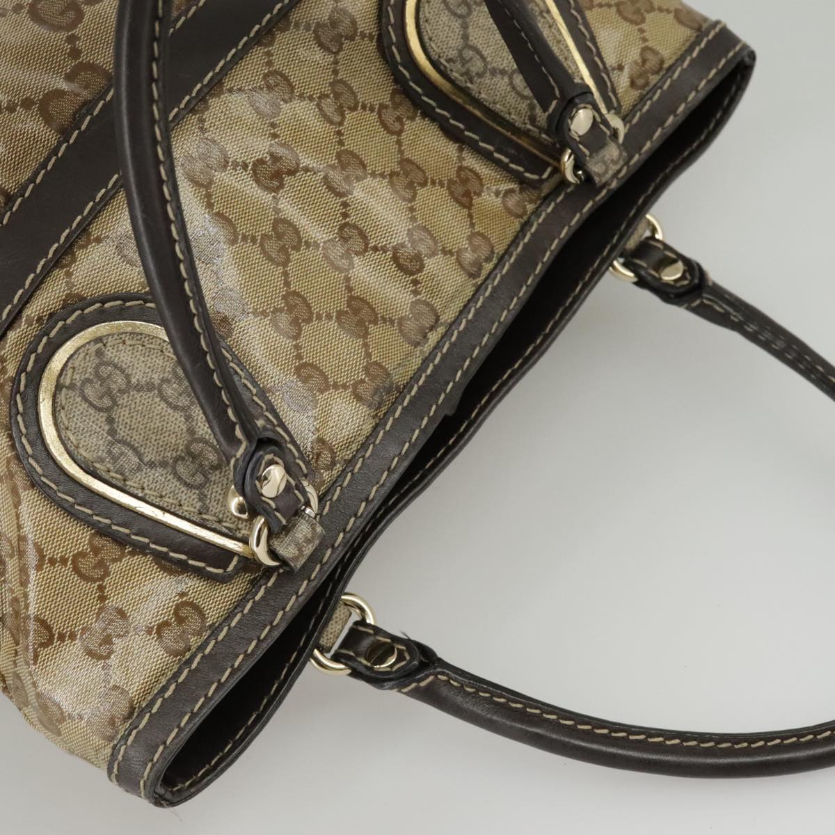 GUCCI GG Crystal Hand Bag Beige Gold 223964 Auth 99664