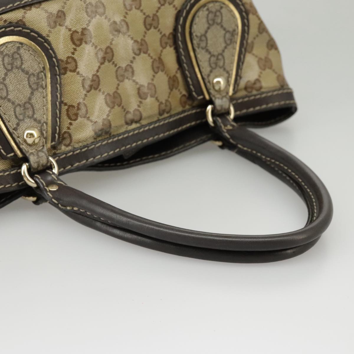 GUCCI GG Crystal Hand Bag Beige Gold 223964 Auth 99664