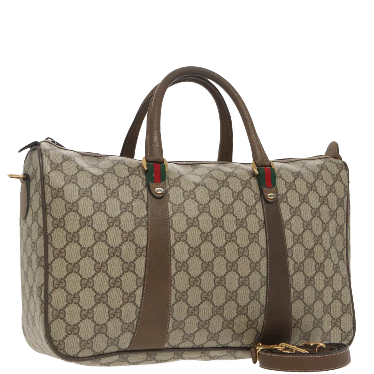 GUCCI Web Sherry Line GG Supreme Hand Bag PVC 2way Beige 39 02 041 Auth 99665