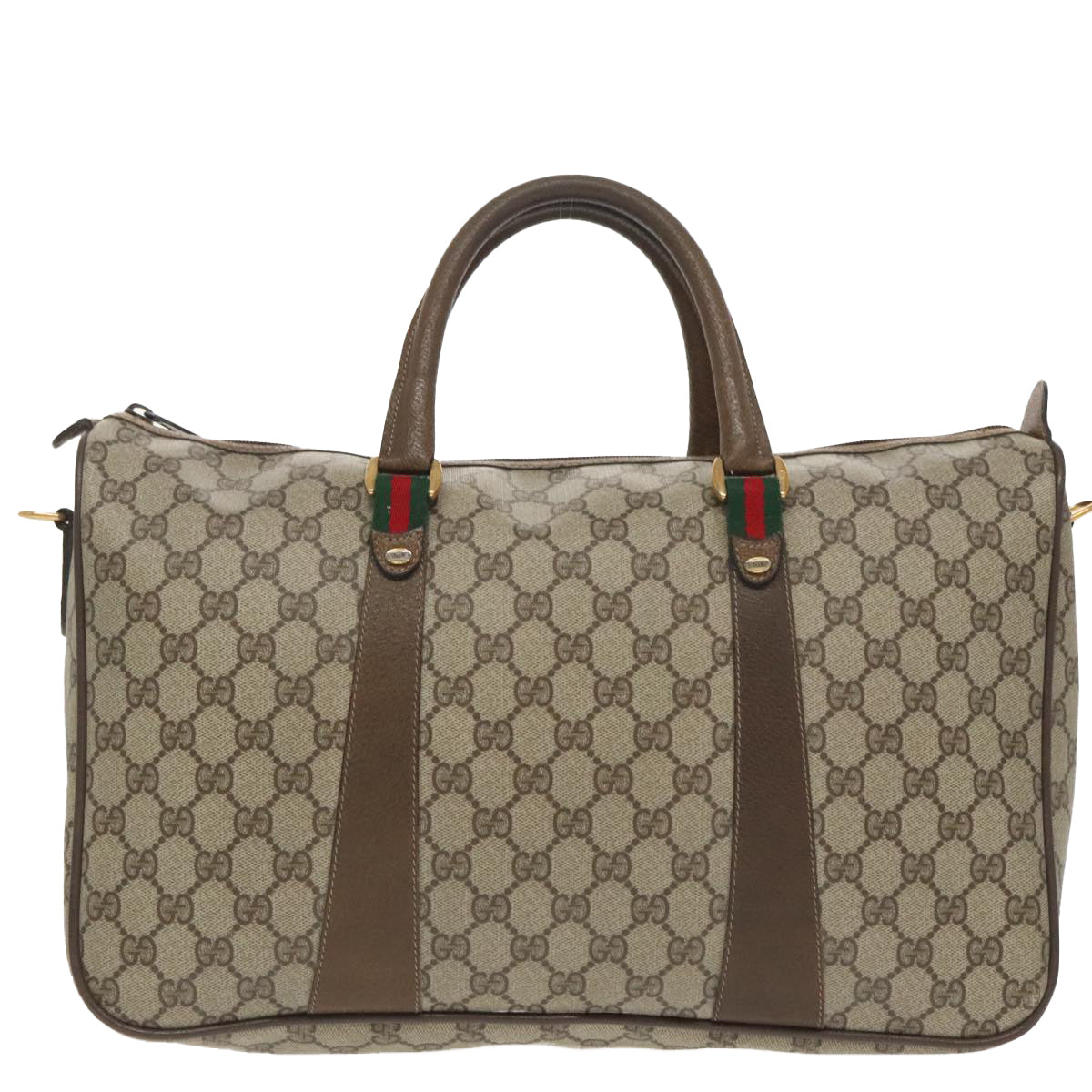 GUCCI Web Sherry Line GG Supreme Hand Bag PVC 2way Beige 39 02 041 Auth 99665