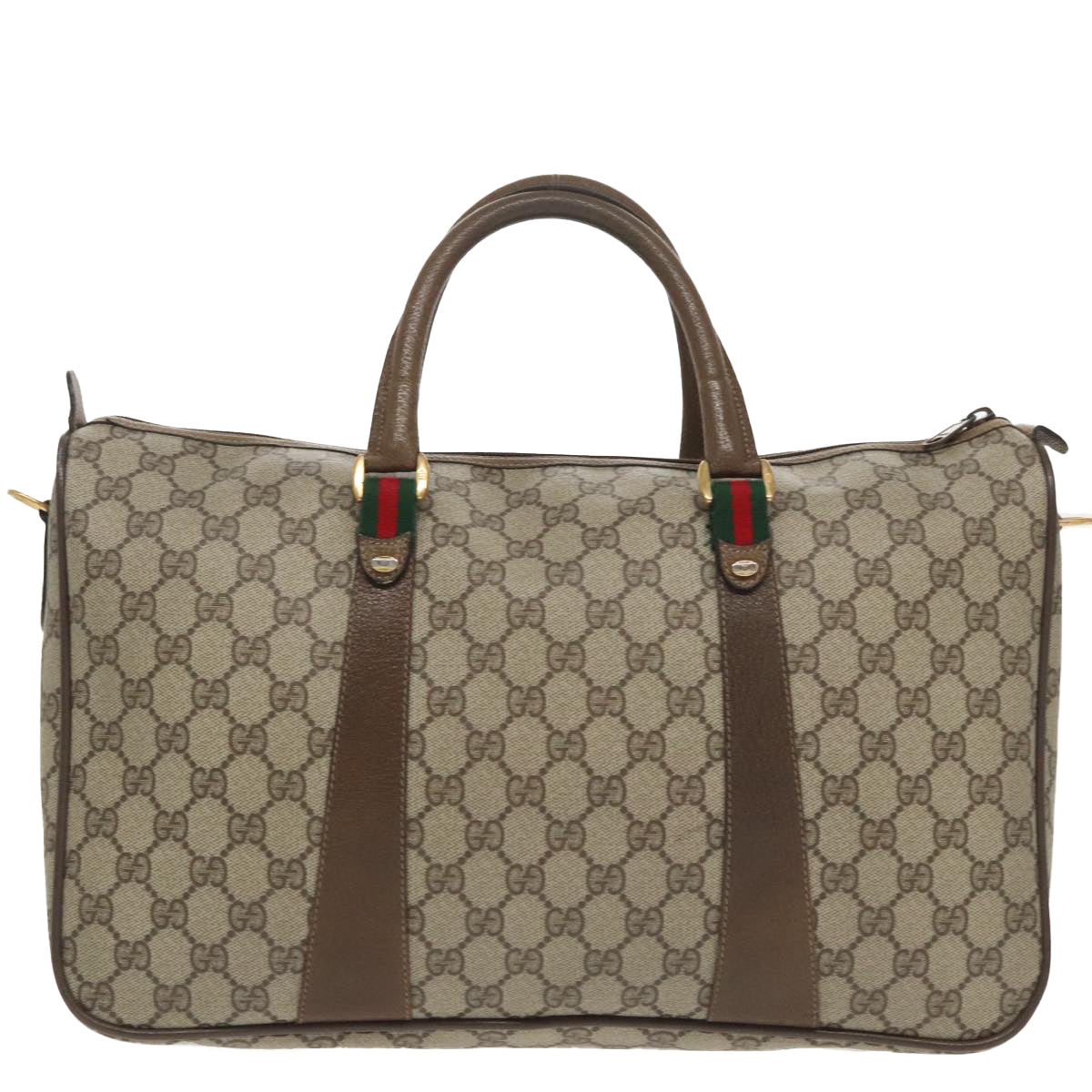 GUCCI Web Sherry Line GG Supreme Hand Bag PVC 2way Beige 39 02 041 Auth 99665 - 0